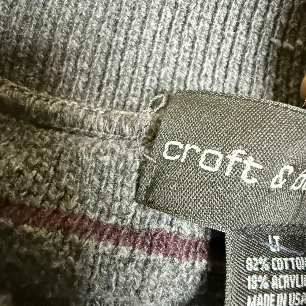 VTG Croft & Barrow Polo Sweater Mens LT Gray Striped Grandpacore USA Made 90s